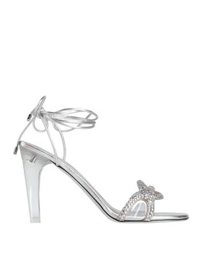 VALENTINO GARAVANI VALENTINO GARAVANI WOMAN SANDALS SILVER SIZE 10 LEATHER, SYNTHETIC FIBERS