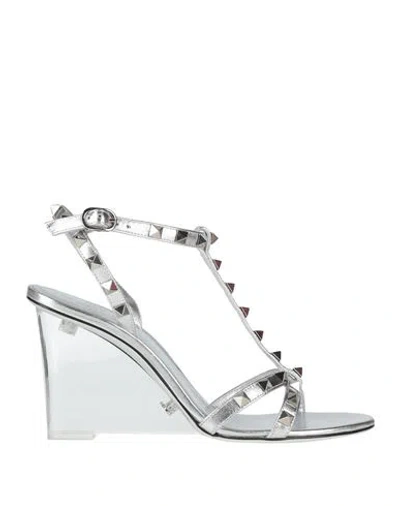 Valentino Garavani Woman Sandals Silver Size 6.5 Leather