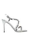 Valentino Garavani Woman Sandals Silver Size 7.5 Leather In Silver
