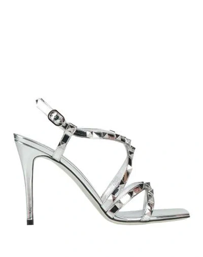 Valentino Garavani Woman Sandals Silver Size 7.5 Leather