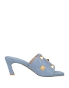Valentino Garavani Woman Sandals Sky Blue Size 8 Leather In Blue