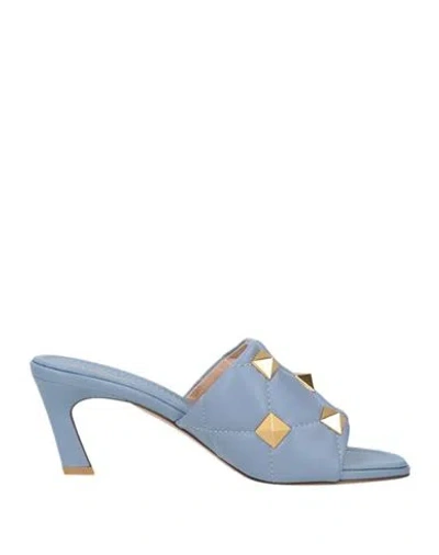 Valentino Garavani Woman Sandals Sky Blue Size 8 Leather In Azure