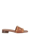 Valentino Garavani Caramel Leather Plaster Caster Slippers In Brown
