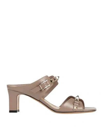 Valentino Garavani Woman Sandals Taupe Size 5 Leather In Gray