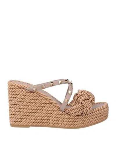 Valentino Garavani Woman Espadrilles Taupe Size 10 Leather, Textile Fibers In Grey