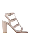 Valentino Multicolor Calf Leather Bos Taurus Platform Sandals In Grey