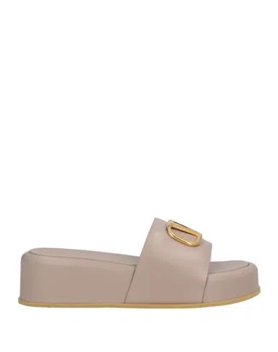 Valentino Garavani Woman Sandals Taupe Size 8 Soft Leather In Grey
