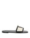 Valentino Butter White And Black Synthetic Slides With Wide Strap In Multi