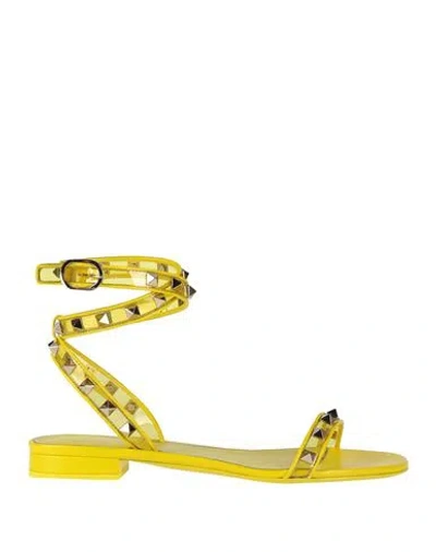 Valentino Garavani Woman Sandals Yellow Size 6 Leather, Plastic