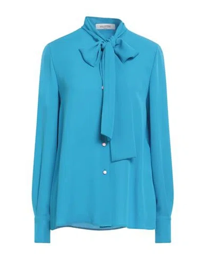 Valentino Garavani Woman Shirt Azure Size 4 Silk In Blue