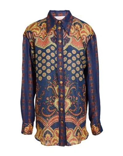 Valentino Garavani Woman Shirt Blue Size 6 Linen In Multi