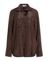Valentino Garavani Woman Shirt Chocolate Brown Size 2 Silk In Animal Print