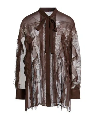 Valentino Garavani Woman Shirt Chocolate Brown Size 8 Silk, Polyamide, Viscose