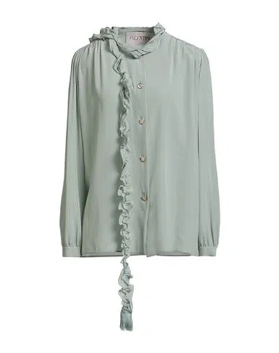 Valentino Garavani Woman Shirt Light Green Size 6 Silk, Viscose, Cotton In Gray