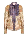 Valentino Cotton Muslin Shirt With Patchwork Pattern In Brown