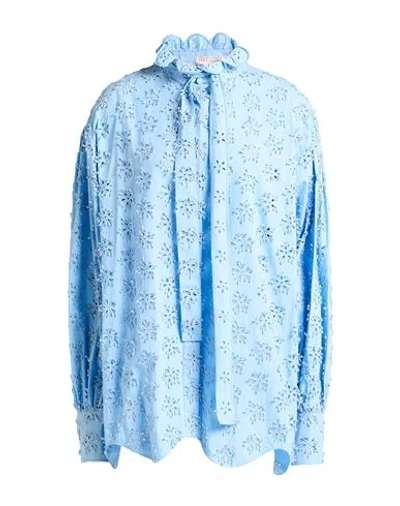 Valentino Garavani Woman Shirt Sky Blue Size 10 Cotton, Elastane