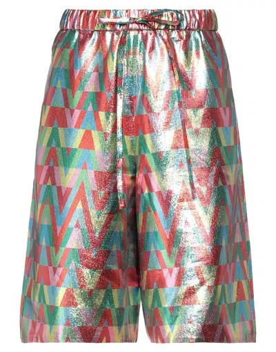 Valentino Garavani Woman Shorts & Bermuda Shorts Red Size 6 Metallic Fiber, Polyester, Silk
