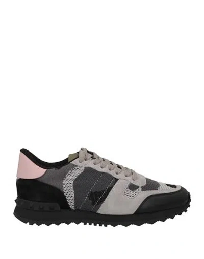 Valentino Garavani Woman Sneakers Light Grey Size 11 Soft Leather, Textile Fibers