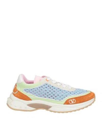 Valentino Garavani Woman Sneakers Sky Blue Size 5.5 Leather, Textile Fibers In Multi
