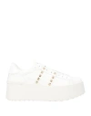 Valentino White Rockstud Elegant Sneakers With Golden Studs In White