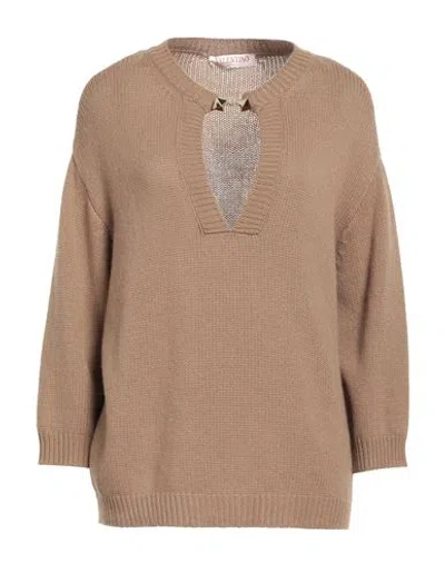 Valentino Garavani Woman Sweater Camel Size M Cashmere In Brown