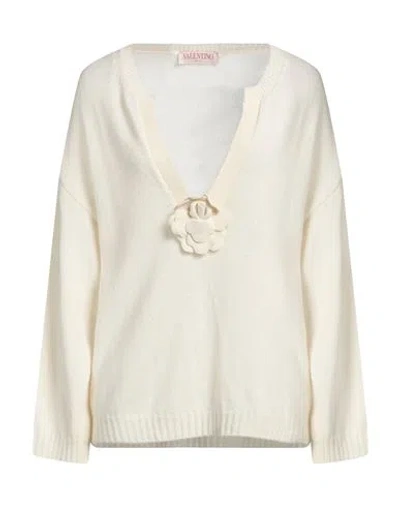 Valentino Garavani Woman Sweater Cream Size L Virgin Wool, Cashmere, Polyester, Cotton In Neutral