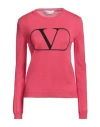 Valentino Long Sleeve Crew-neck Sweater In Fuchsia