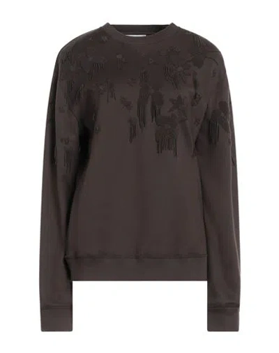 Valentino Garavani Woman Sweatshirt Dark Brown Size M Cotton, Polyamide, Elastane, Polyester