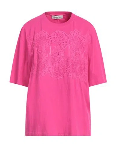 Valentino Garavani Woman T-shirt Fuchsia Size S Cotton, Polyamide In Pink