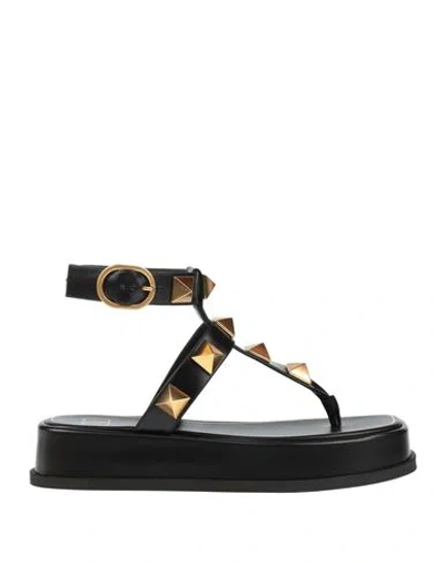 Valentino Garavani Woman Thong Sandal Black Size 11 Leather