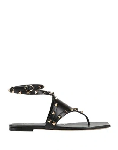 Valentino Garavani Woman Thong Sandal Black Size 6 Leather