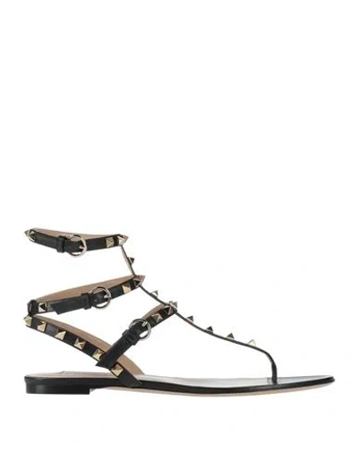 VALENTINO GARAVANI VALENTINO GARAVANI WOMAN THONG SANDAL BLACK SIZE 8 LEATHER