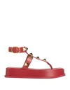 Valentino Garavani Woman Thong Sandal Brick Size 9 Leather In Red
