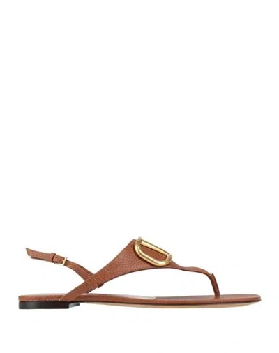 Valentino Garavani Woman Thong Sandal Brown Size 8 Leather
