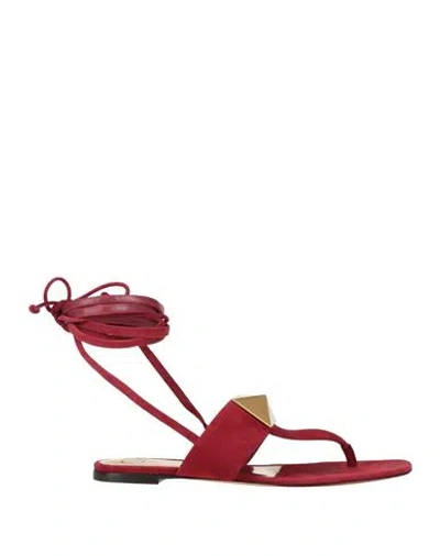 Valentino Garavani Woman Thong Sandal Burgundy Size 10 Leather In Red