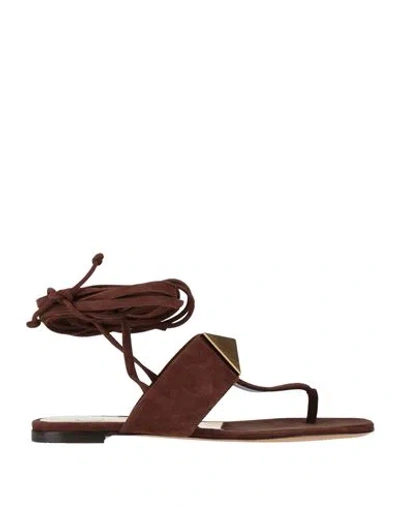 Valentino Garavani Woman Thong Sandal Chocolate Brown Size 6.5 Leather