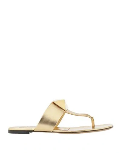 Valentino Garavani Woman Thong Sandal Gold Size 8 Leather