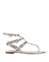 Valentino Garavani Woman Thong Sandal Platinum Size 8 Leather In Gray