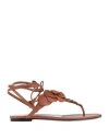 Valentino Garavani Woman Toe Strap Sandals Tan Size 8 Soft Leather In Brown
