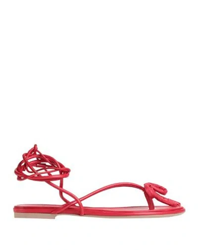 Valentino Garavani Woman Thong Sandal Tomato Red Size 9 Leather