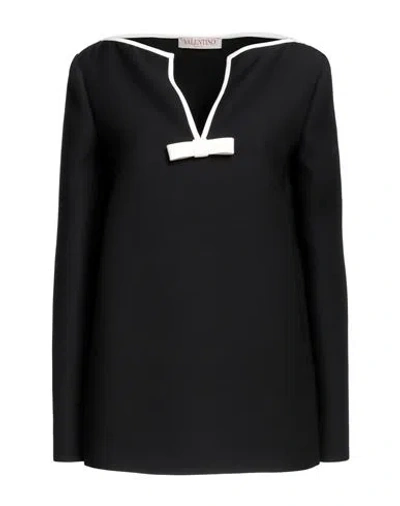 Valentino Garavani Woman Top Black Size 6 Virgin Wool, Silk