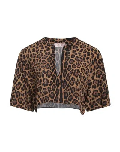 Valentino Garavani Woman Top Camel Size 8 Silk, Elastane In Beige
