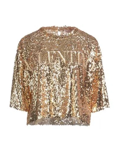 Valentino Garavani Woman Top Gold Size L Polyamide, Polyester, Cotton, Metallic Fiber