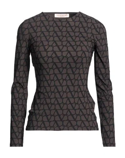 Valentino Garavani Woman T-shirt Dark Brown Size L Polyamide, Elastane