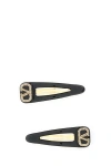 VALENTINO GARAVANI VALENTINO GARAVANI WOMAN TWO-TONE RUBBER AND METAL VLOGO HAIR CLIPS