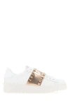 Valentino White Leather Rockstud Untitled Sneakers With Gold Rose Band In White