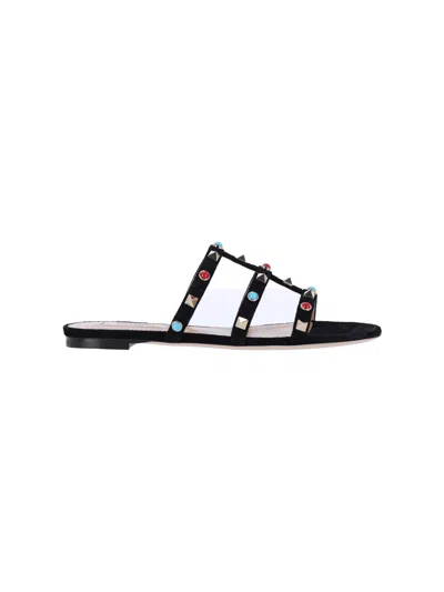 Valentino Garavani Valentino Rockstud Caged Suede Sandal In Black