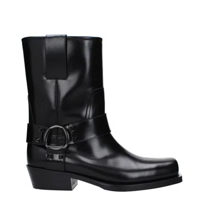 Valentino Garavani Black Leather Biker Rockstud Ankle Boots