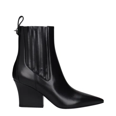 Valentino Garavani Women's Ankle Boots Black Leather In Multi