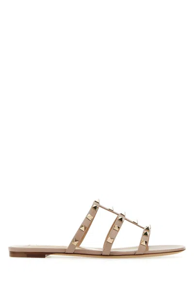Valentino Garavani Women Antiqued Pink Leather Rockstud Slippers